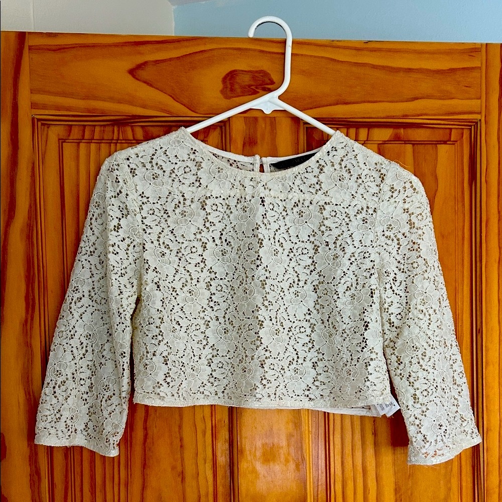 Zara Cream Lace Women's crop Top 3/4 sleeve